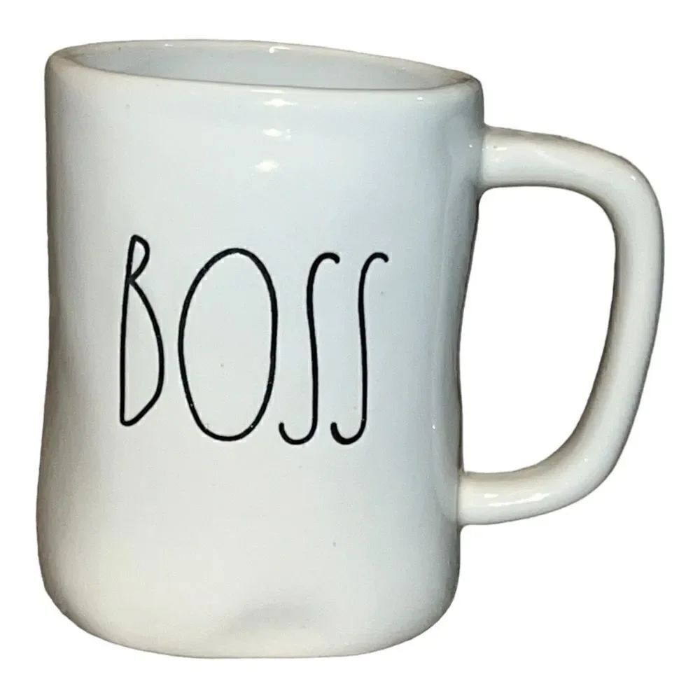 Rae Dunn Artisian Collection Magenta BOSS Ceramic Coffee Mug Large Letters EUC